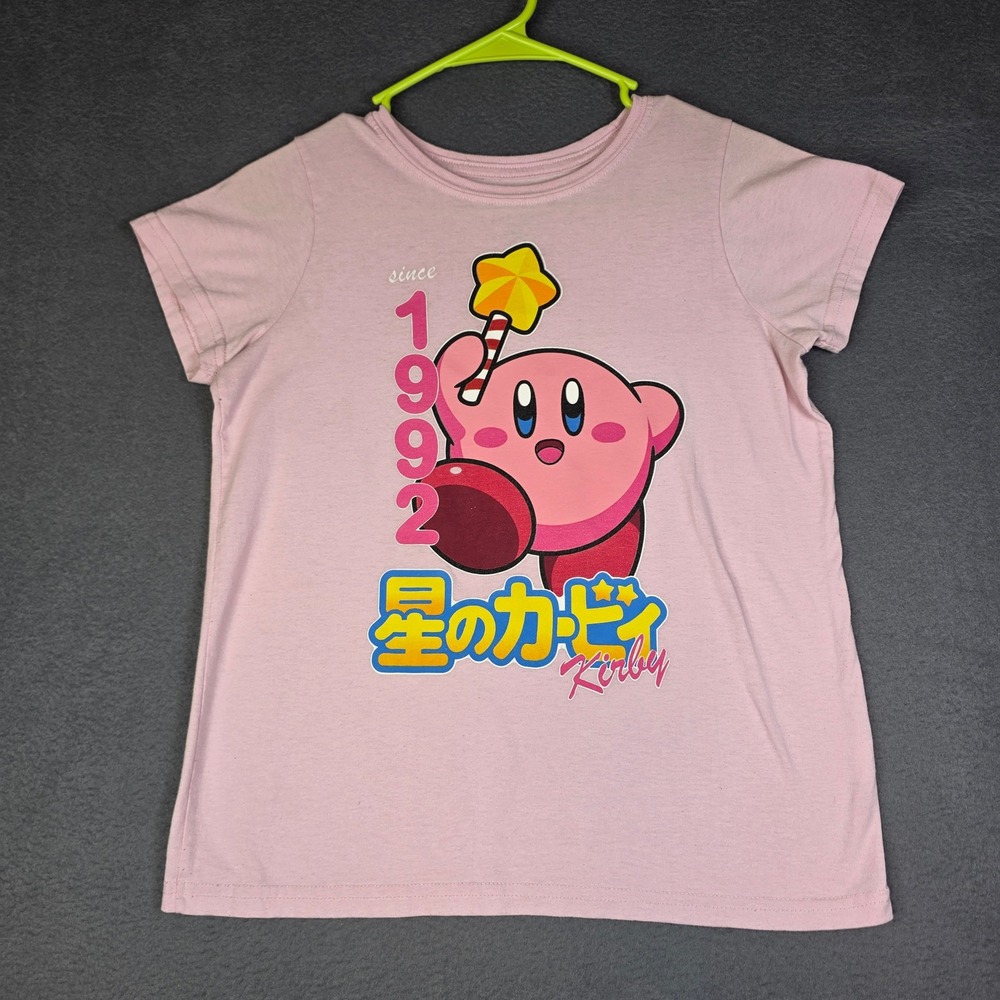 Kirby Graphic T-Shirt Women Large Pink Short Sleeve Nintendo Star Wand